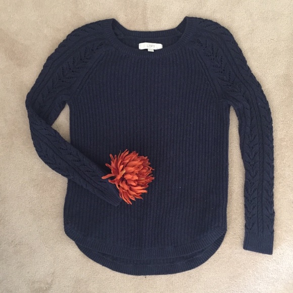 Navy pullover crew sweater Ann Taylor LOFT - Picture 3 of 4